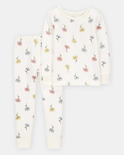 Toddler Girl Floral Print PurelySoft 2-Piece Pajamas - Ivory