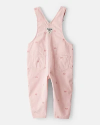 Baby Girl Bow Print Corduroy Overalls - Pink