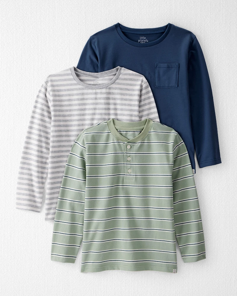 Boys 3-Pack Organic Cotton Long-Sleeve Stretch Jersey Tees