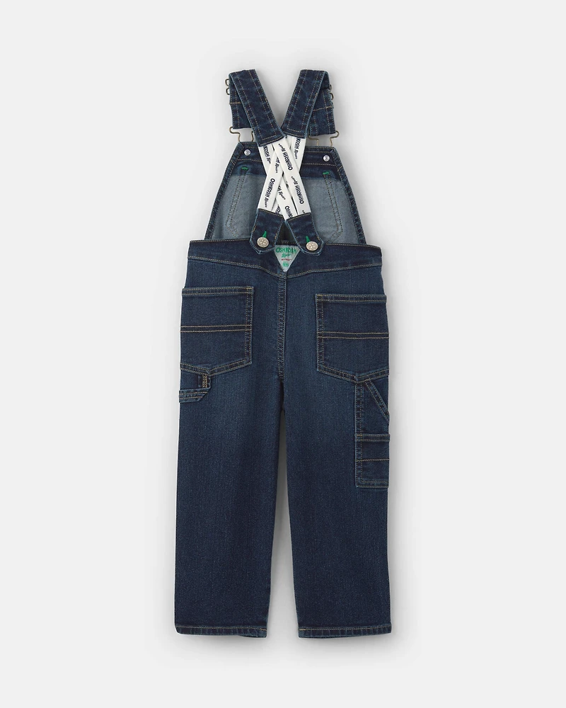 Toddler Elastic Strap Denim Overalls - Dark Wash