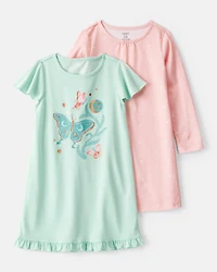 Girls 2-Pack Butterfly Moons Nightgowns