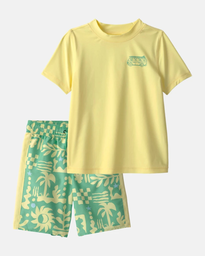 Boys 2-Piece Van Rashguard & Swim Trunk Set - Yellow/Green