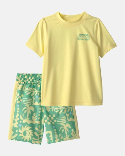 Boys 2-Piece Van Rashguard & Swim Trunk Set - Yellow/Green