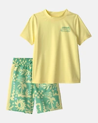 Boys 2-Piece Van Rashguard & Swim Trunk Set - Yellow/Green