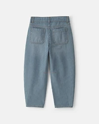 Girls Hickory Stripe Denim Barrel Jeans - Light Wash