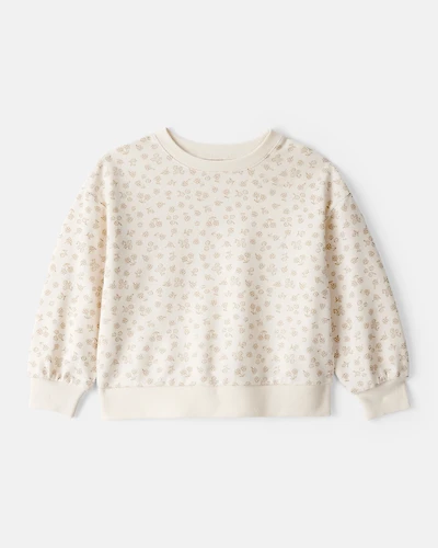 Toddler Girl Floral Print French Terry Long-Sleeve Pullover Sweatshirt - Ivory