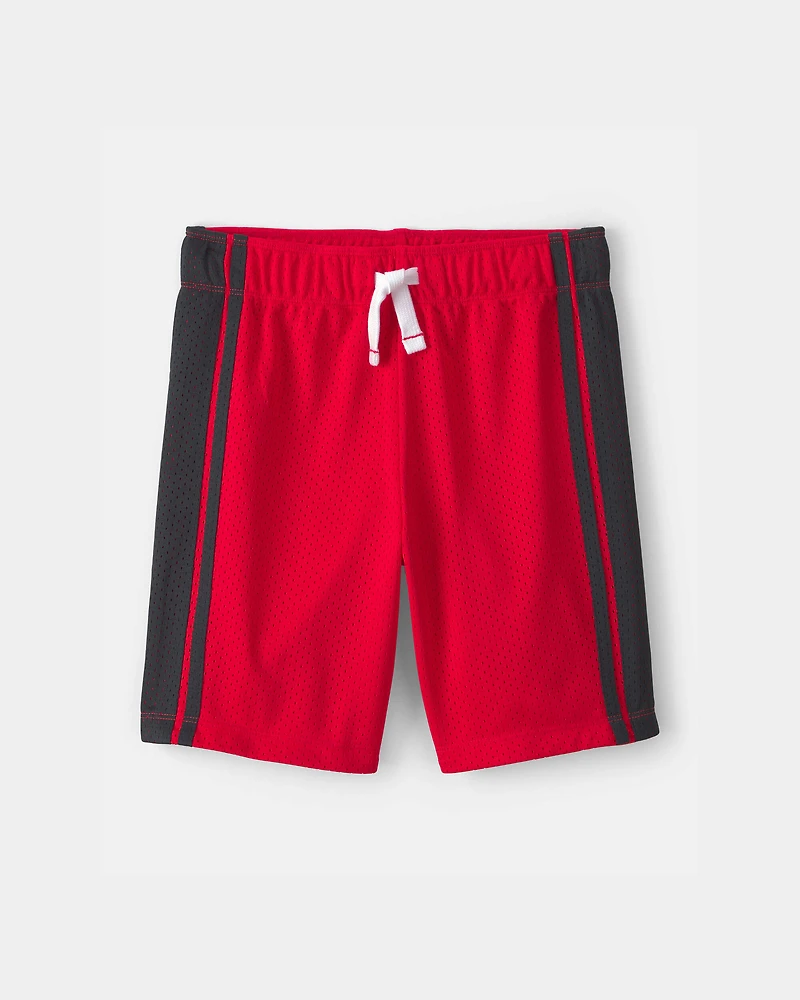 Boys Striped Mesh Active Shorts - Red