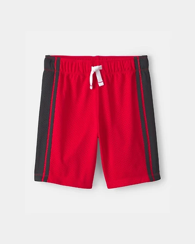 Boys Striped Mesh Active Shorts - Red