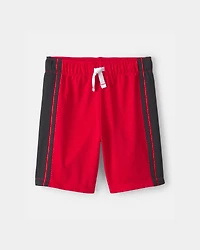 Boys Striped Mesh Active Shorts - Red