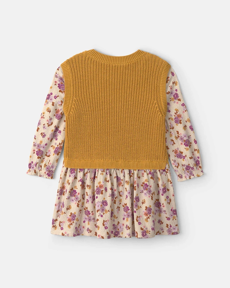 Toddler Girl Floral Long-Sleeve Dress - Yellow/Cream