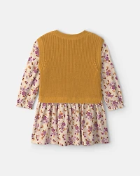 Toddler Girl Floral Long-Sleeve Dress - Yellow/Cream
