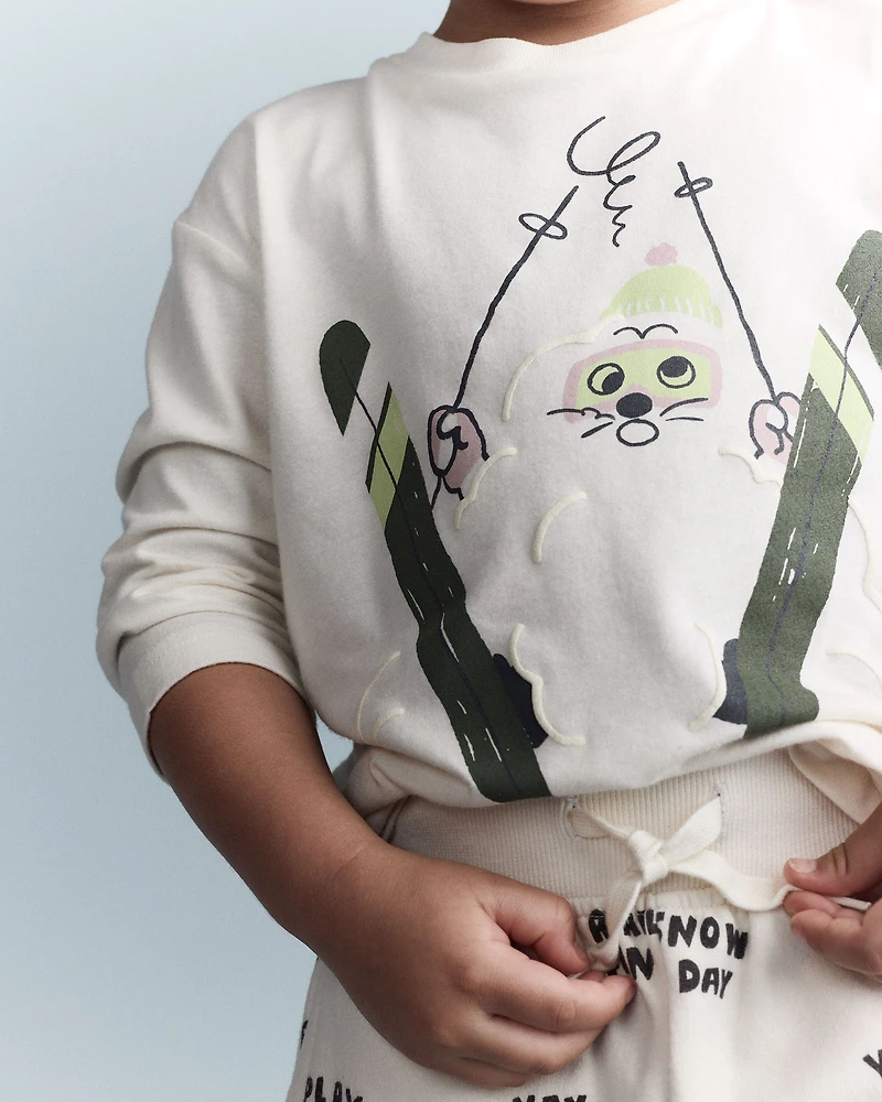 Toddler Skiing Squish Long-Sleeve Relaxed Graphic Tee - Cream