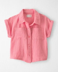 Toddler Girl Organic Cotton Gauze Button-Down Top