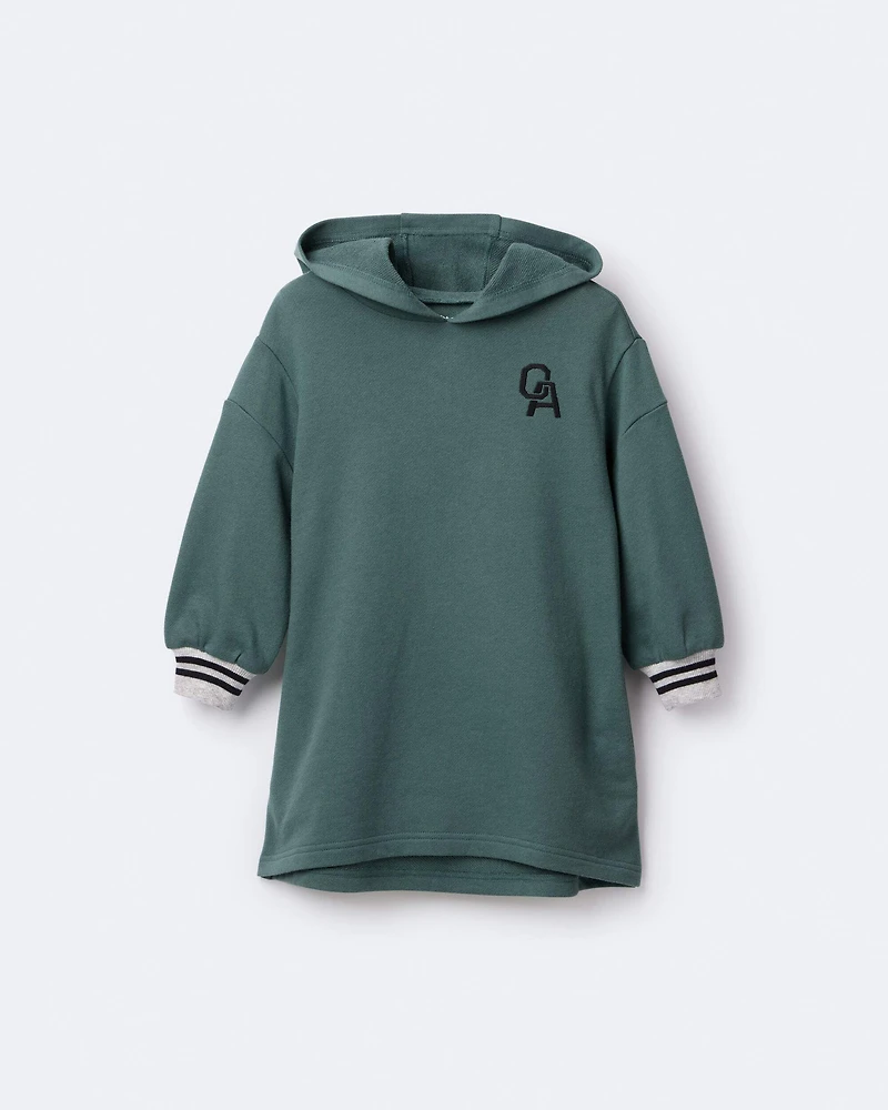 Toddler Girl Long-Sleeve Hooded Sweatshirt Dress - Green