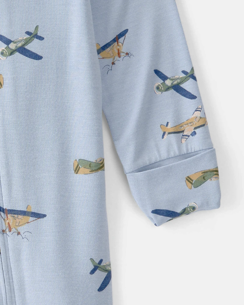 Baby Boy Plane 2-Way Zip PurelySoft Footie Sleep & Play Pajama - Blue