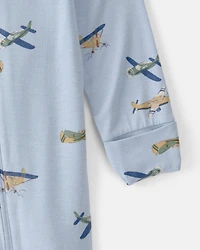 Baby Boy Plane 2-Way Zip PurelySoft Footie Sleep & Play Pajama - Blue