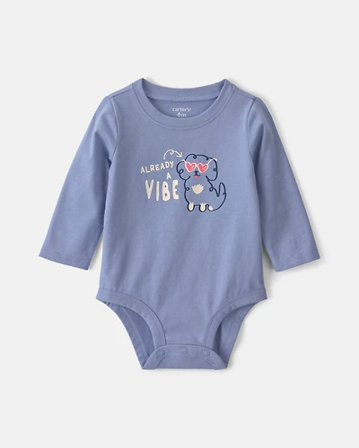 Baby Girl 'Already A Vibe' Dog Long-Sleeve Graphic Bodysuit - Blue