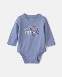 Baby Girl 'Already A Vibe' Dog Long-Sleeve Graphic Bodysuit - Blue