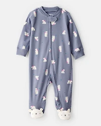 Baby Girl Polar Bear Print 100% Cotton Snug Fit Sleep & Play Pajamas - Grey