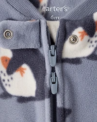 Baby Boy Penguin Fleece 2-Way Zip Sleep & Play Pajamas - Grey