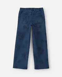 Girls Floral Denim Relaxed Jeans - Medium Wash