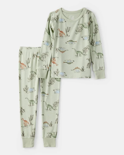 Toddler Boy Dinosaur Print PurelySoft Long-Sleeve 2-Piece Pajamas - Green
