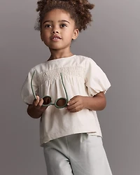 Toddler Girl Smocked Bubble Sleeve Top - Cream
