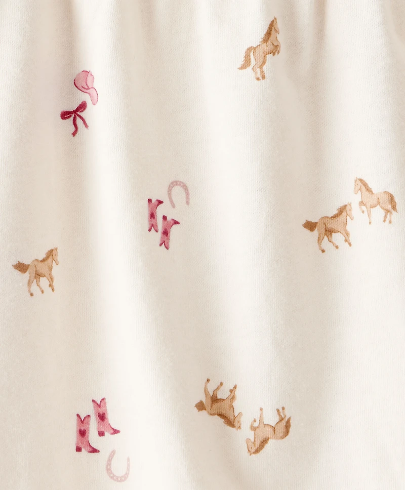 Toddler Girl 2-Piece Cowgirl Print Graphic Tee & Cotton Skirt Set - Cream/Pink