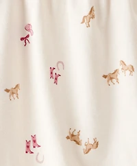 Toddler Girl 2-Piece Cowgirl Print Graphic Tee & Cotton Skirt Set - Cream/Pink