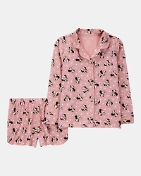 Kid Disney© Minnie Mouse Coat-Style Loose Fit 2-Piece Pajamas - Pink