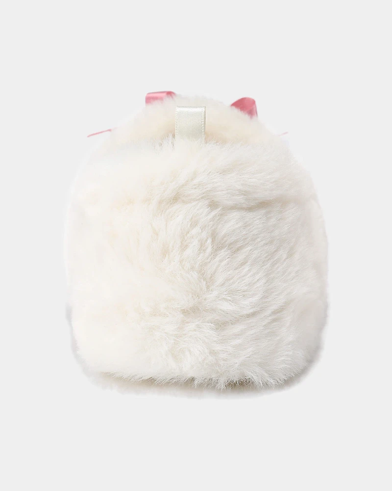 Girls Fuzzy Bow Slippers - Cream/Pink