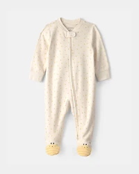 Baby Girl Bee 100% Cotton 2-Way Zip Sleep & Play Pajamas - Ivory