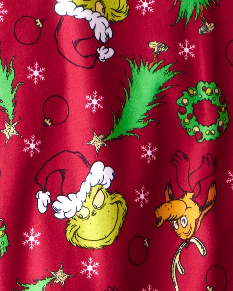 Adult Dr. Seuss™ The Grinch Print Fleece Long-Sleeve Loose Fit 2-Piece Pajamas - Red
