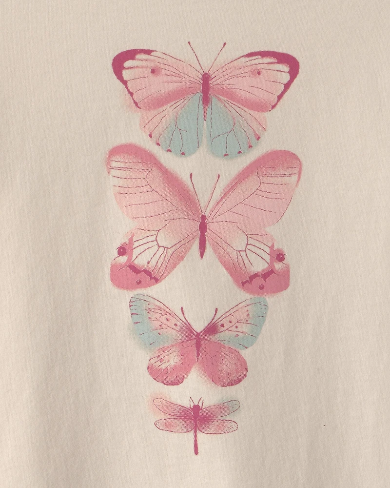 Girls Butterfly Long-Sleeve Graphic Tee - Cream