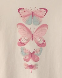 Girls Butterfly Long-Sleeve Graphic Tee - Cream