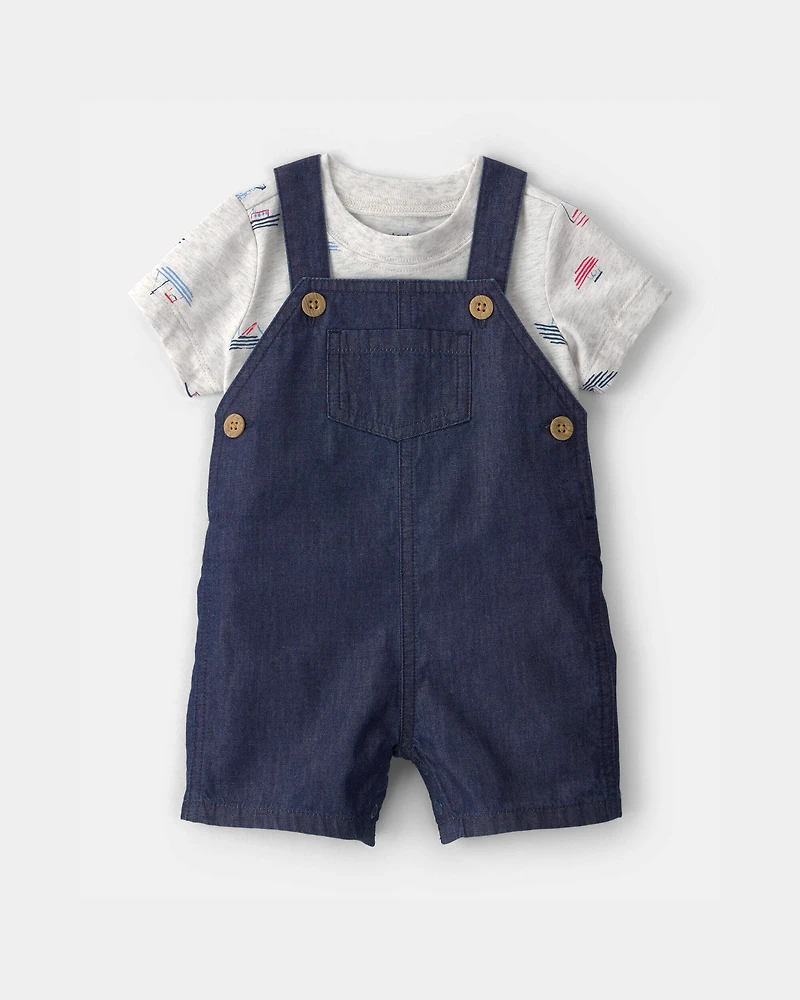 Baby Boy 2-Piece Boat Romper Set - Blue/Grey