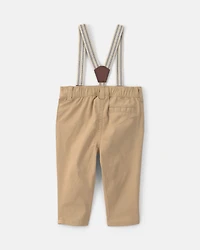 Baby Boy Twill Suspender Pants - Khaki