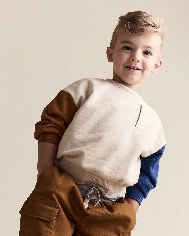 Toddler Boy Colorblock Pullover Sweatshirt - Khaki