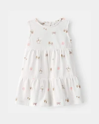 Baby Girl Gardening Print Sleeveless Dress - White