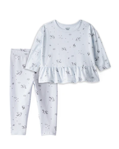 Toddler Girl 2-Piece Unicorn Top & Cotton Leggings Set - Blue