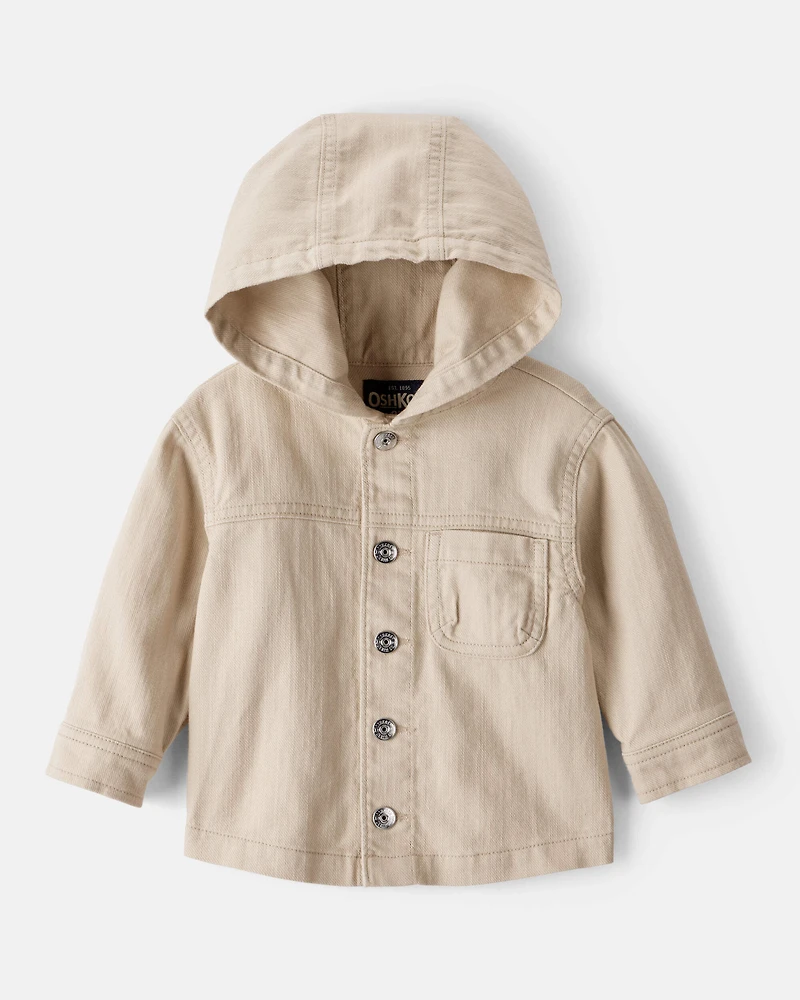 Baby Boy Hooded Denim Jacket - Khaki