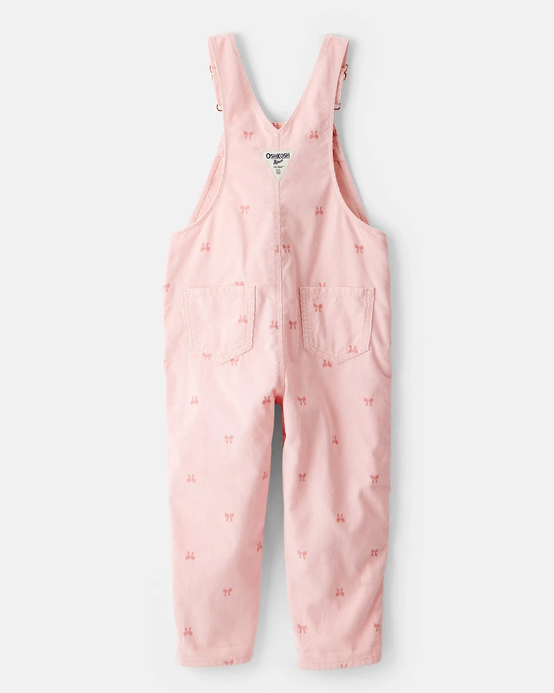 Toddler Girl Bow Print Corduroy Overalls - Pink