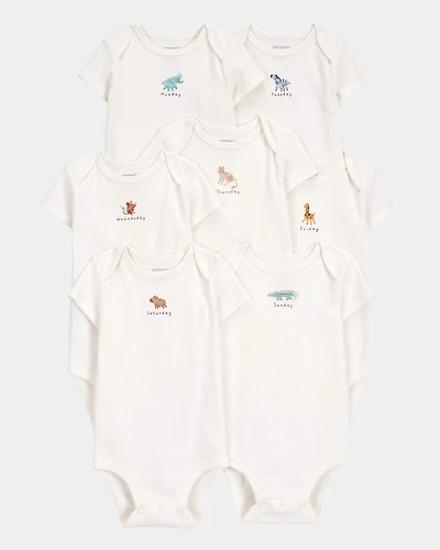 Baby 7-Pack Days Of The Week Short-Sleeve Cotton Bodysuits - Ivory