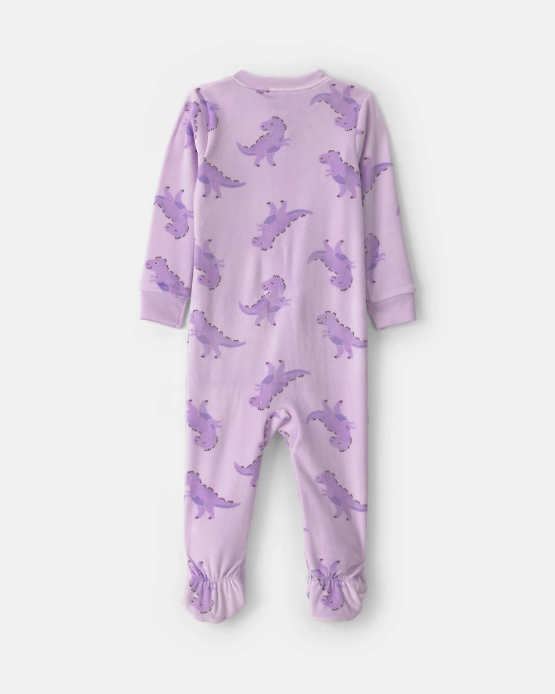 Baby Girl 1-Piece Dino 2-Way Zip DreamPlush Snug Fit Footed Pajama - Purple