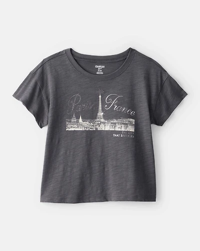Girls Paris Cotton Short-Sleeve Graphic Tee - Grey