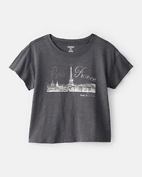 Girls Paris Cotton Short-Sleeve Graphic Tee - Grey