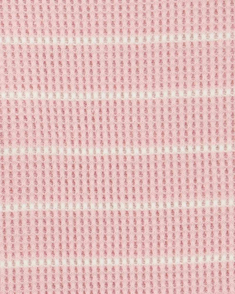 Baby Girl 2-Piece Striped Short-Sleeve Waffle Knit Bodysuit Pant Set - Pink