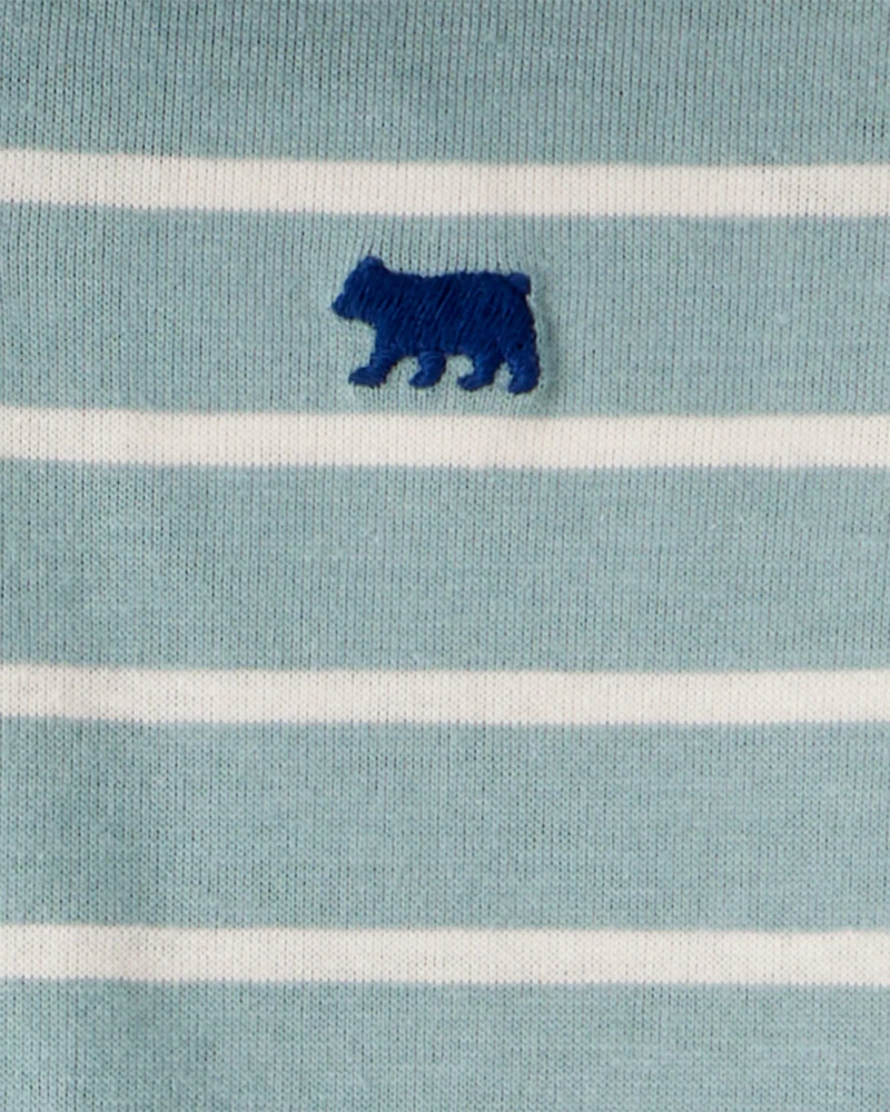 Baby 2-Piece Striped Bear Hooded Bodysuit Pant Set - Green/White