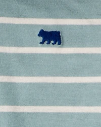 Baby 2-Piece Striped Bear Hooded Bodysuit Pant Set - Green/White