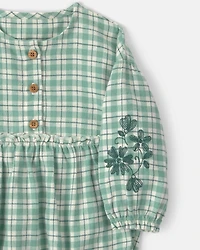 Baby Girl 3-Piece Flannel Long-Sleeve Bubble Set - Green